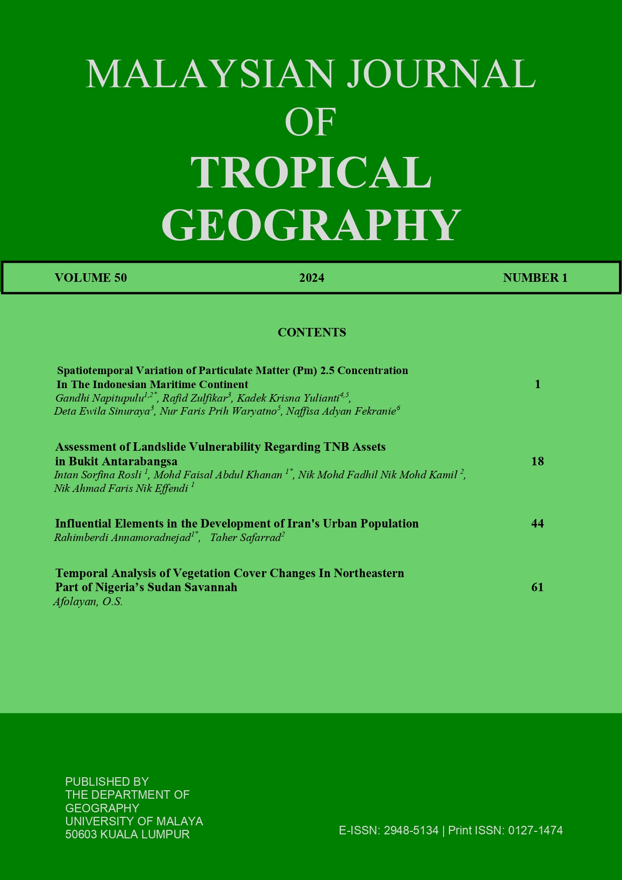 					View Vol. 50 No. 1 (2024): MJTG VOLUME 50, 2024
				
