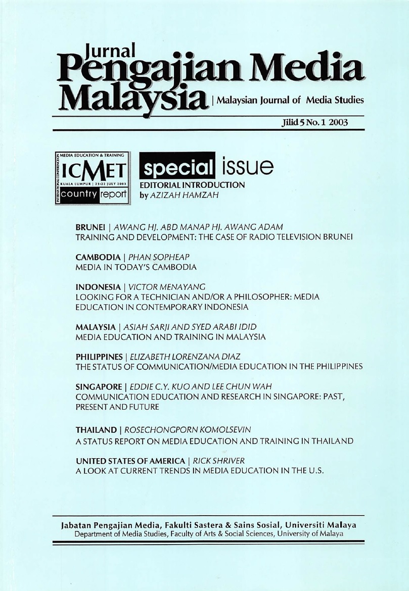 					View Vol. 5 No. 1 (2003): Malaysian Journal of Media Studies
				